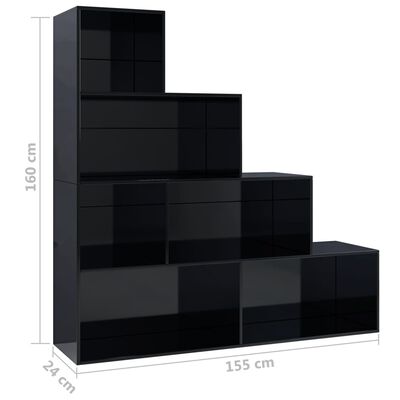 vidaXL Knjižna omara/pregrada visok sijaj črna 155x24x160 cm