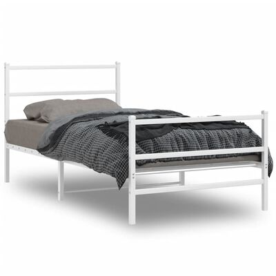 vidaXL Kovinski posteljni okvir z vzglavjem in vznožjem bel 100x200 cm
