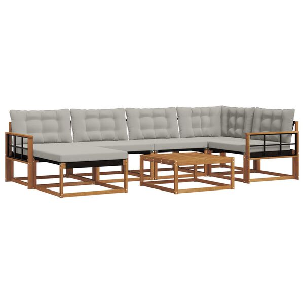 vidaXL Zunanja garnitura za sedenje 7 pcs Naravna in svetlo siva