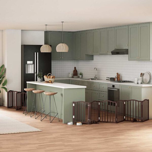 vidaXL Ograda za pse z vrati zložljiva 12 panelov rjava 600 cm les