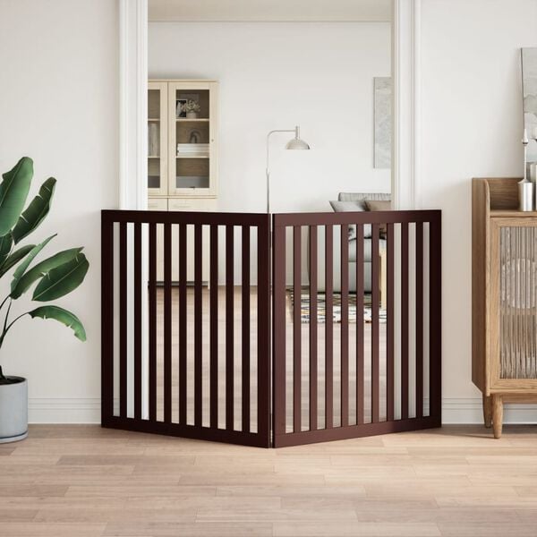 vidaXL Vrata za pse zložljiva 2 panela rjava 160 cm topolovina