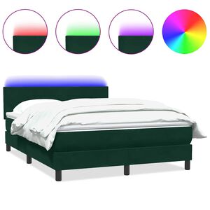 vidaXL Box spring postelja z vzmetnico LED temno zelena 160x220 cm žamet