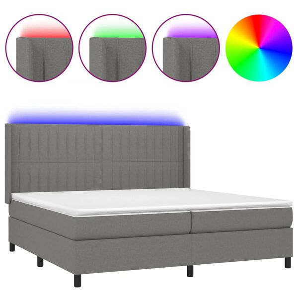 vidaXL Box spring postelja z vzmetnico LED temno siva 200x200 cm blago