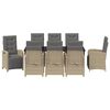 vidaXL Komplet za jedilnico v vrtu z blazino 9 pcs Bež poli ratan