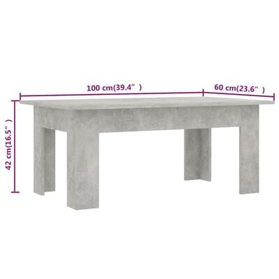 vidaXL Klubska mizica betonsko siva 100x60x42 cm iverna plošča