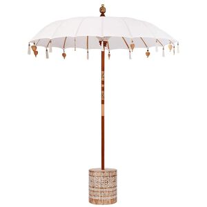 vidaXL Balijski dežnik z osnovo 250 Krema in bela 190 x 190 x 250 cm