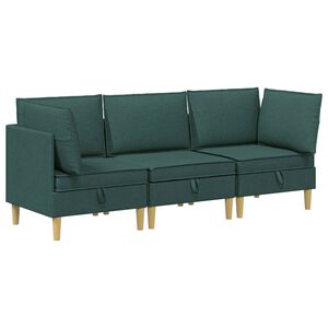 vidaXL Modularni kavč s shranjevanjem 3 pcs Temno zelena Blago