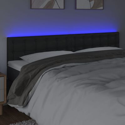 vidaXL LED posteljno vzglavje črno 200x5x78/88 cm umetno usnje