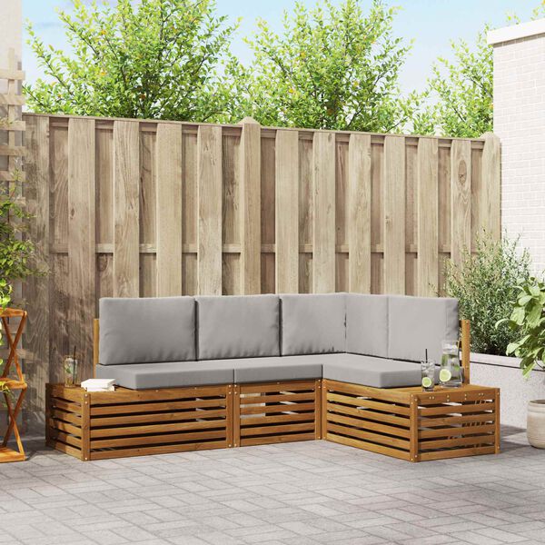 vidaXL Zunanja garnitura za sedenje 4 Kos Naravna in svetlo siva