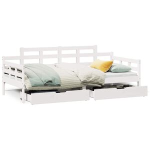 vidaXL Dnevna postelja s predali bela 90x190cm trdna borovina