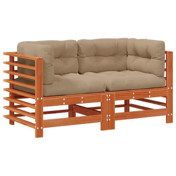 vidaXL Vrtni kotni kavč Masivna borovina Voskan Rjava