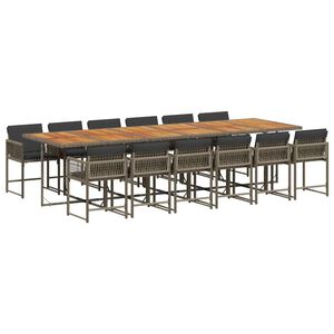 vidaXL Vrtna jedilna garnitura 13-delna z blazinami siv poli ratan