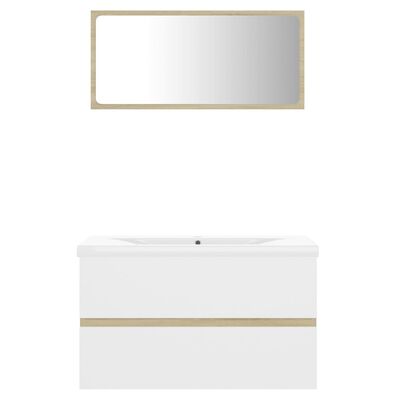 vidaXL Komplet kopalniškega pohištva bel in sonoma hrast iverna plošča