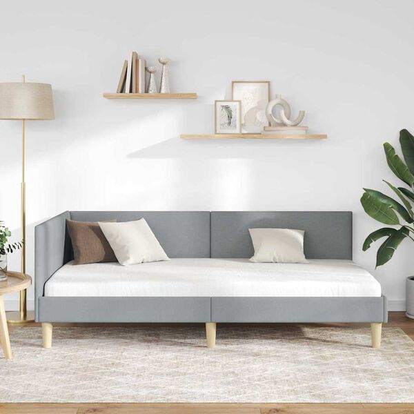 vidaXL Kotna postelja z vzglavjem Svetlo siva 100 cm x 200 cm Žamet