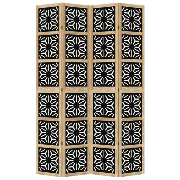 vidaXL Paravan 4-delni rjav in črn trden les pavlovnije