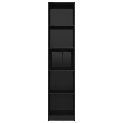 vidaXL Knjižna omara 5-nadstropna visok sijaj črna 40x24x175 cm