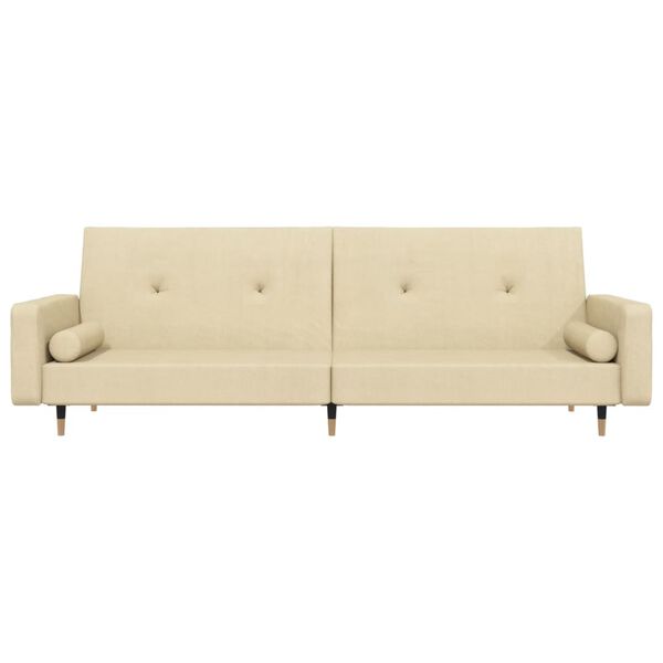 vidaXL Raztegljiv kavč dvosed z blazinama krem žamet