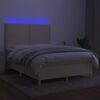 vidaXL Box spring postelja z vzmetnico LED krem 140x190 cm blago