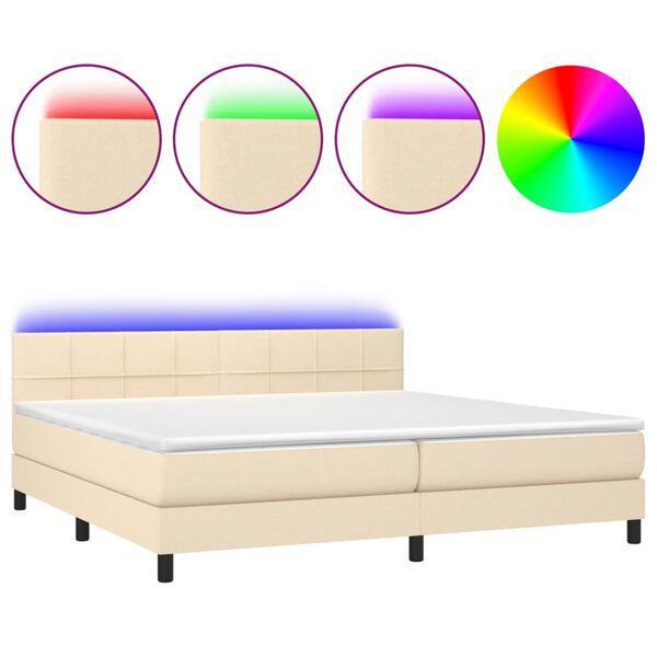 vidaXL Box spring postelja z vzmetnico LED krem 200x200 cm blago