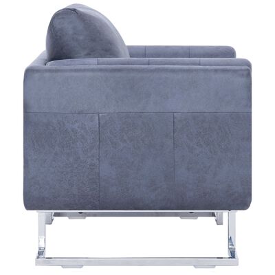 vidaXL Fotelj v obliki kocke sivo umetno semiš usnje