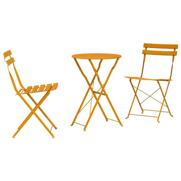 vidaXL Zložljiv bistro set 3 pcs Gorčična Jeklo