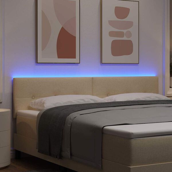 vidaXL LED glava postelje z LED lučmi krema 180 cm Poliester