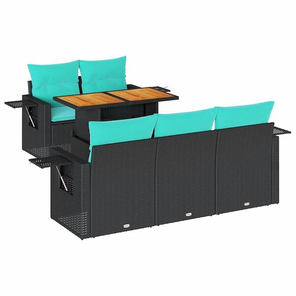 vidaXL Vrtna sedežna garnitura 6-delna z blazinami črna poli ratan