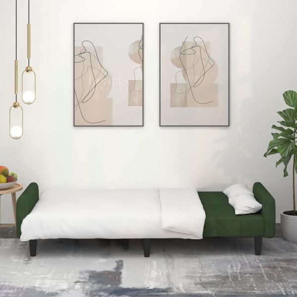 vidaXL Raztegljiv kavč dvosed temno zelen žamet