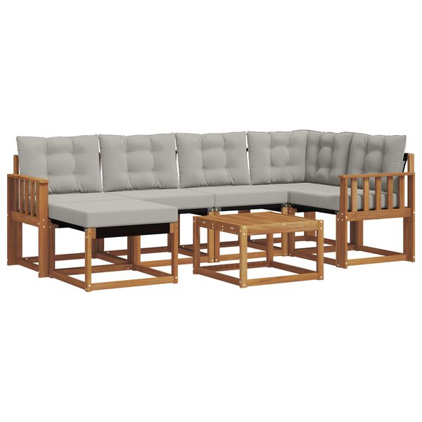 vidaXL Zunanja garnitura za sedenje 7 pcs Naravna in svetlo siva