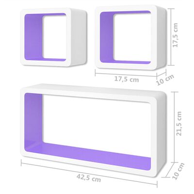 vidaXL Stenske police v obliki kocke 6 kosov bele in vijolične