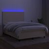 vidaXL Box spring postelja z vzmetnico LED krem 140x190 cm blago