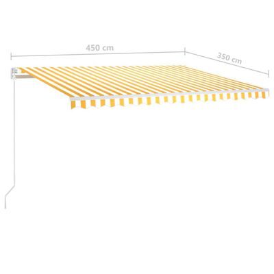 vidaXL Ročno zložljiva tenda s stebrički 4,5x3,5 m rumena in bela