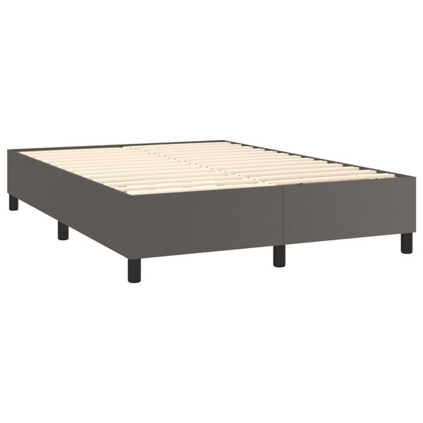 vidaXL Box spring postelja z vzmetnico siva 140x190 cm umetno usnje