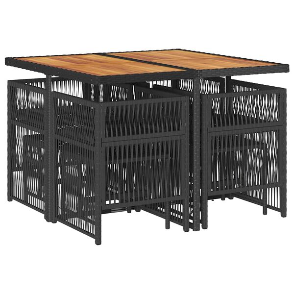 vidaXL Vrtna jedilna garnitura 9-delna z blazinami črn poli ratan