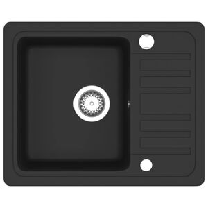 vidaXL Enojno kuhinjsko pomivalno korito iz granita črno