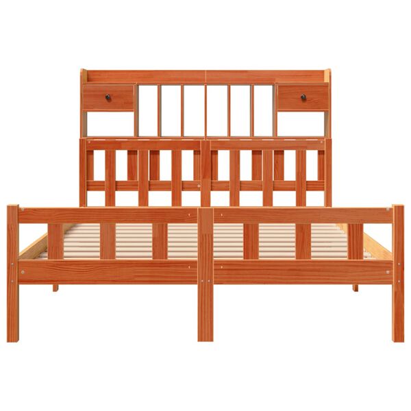 vidaXL Knjižna postelja brez vzmetnice vošč. rjava 160x200 cm borovina