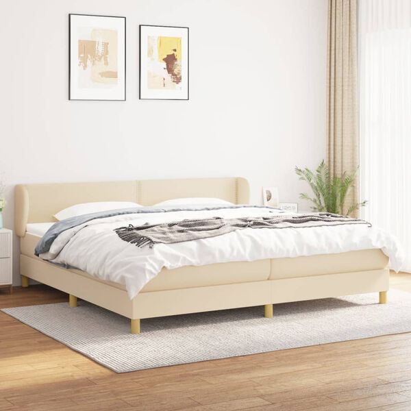 vidaXL Box spring postelja z vzmetnico krem 200x200 cm blago