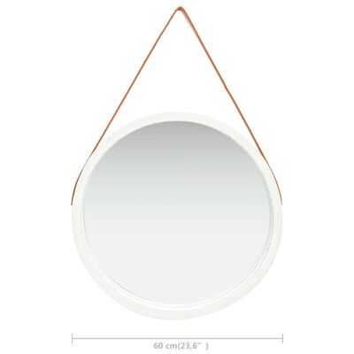 vidaXL Stensko ogledalo s pasom 60 cm belo
