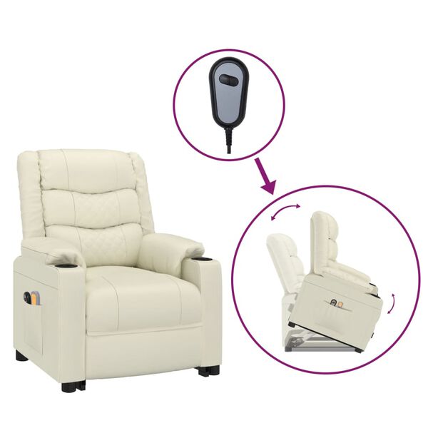 vidaXL Masažni stol s funkcijo vstajanja krem umetno usnje