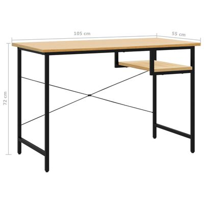 vidaXL Računalniška miza črna in sv. hrast 105x55x72 cm MDF in kovina