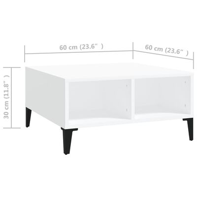 vidaXL Klubska mizica bela 60x60x30 cm iverna plošča