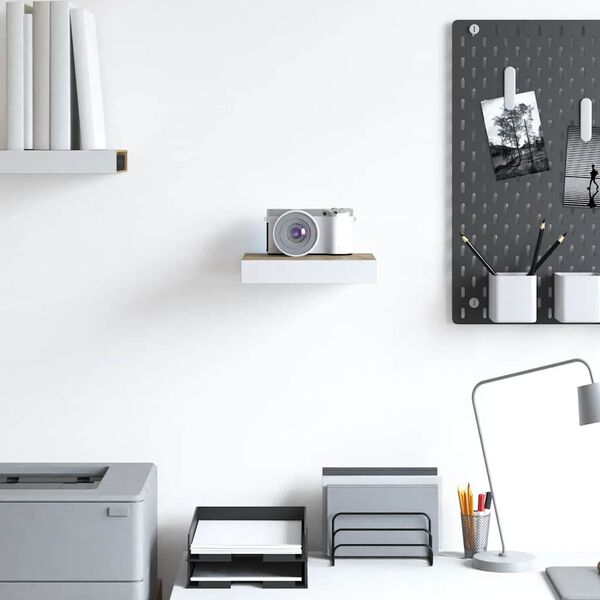 vidaXL Stenska polica barva hrasta in bela 23x23,5x3,8 cm MDF