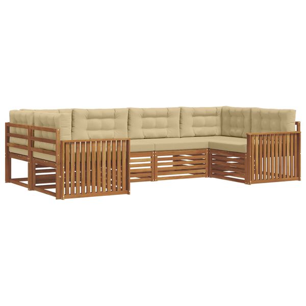 vidaXL Sedežne garniture 6 pcs Naravna in bež Masiven les akacije