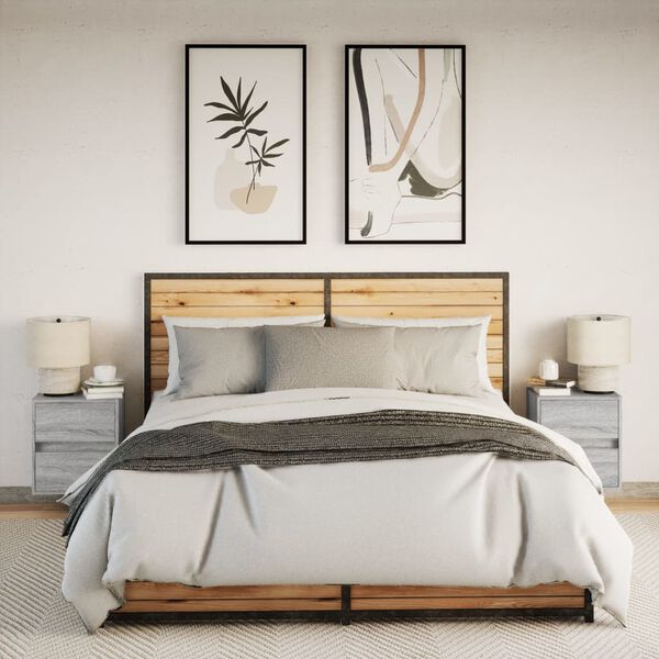 vidaXL Nočna stenska omarica z LED lučkami 2 kosa siva sonoma