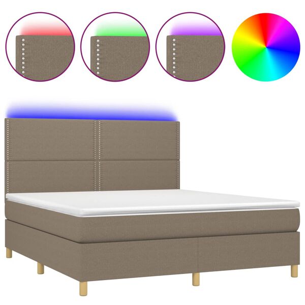 vidaXL Box spring postelja z vzmetnico LED taupe 180x200 cm blago