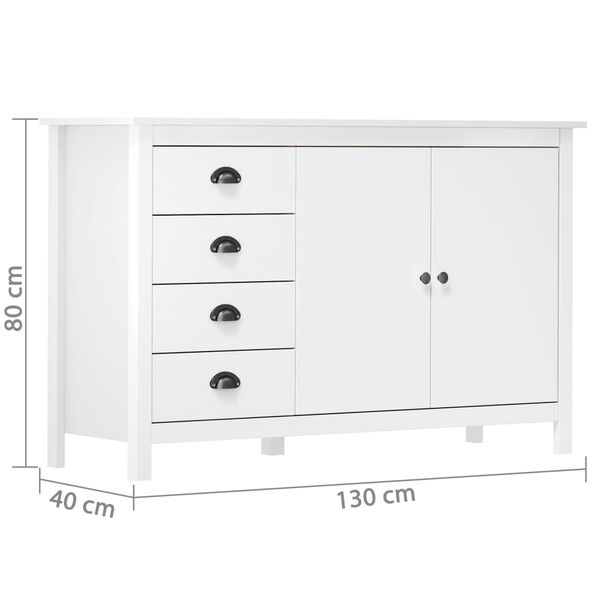 vidaXL Komoda Hill bela 130x40x80 cm trdna borovina