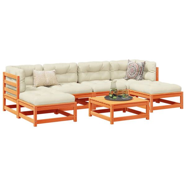 vidaXL Vrtna sedežna garnitura 7-delna z blazinami voščeno rjava