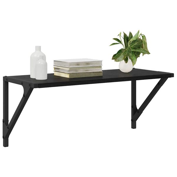 vidaXL Stenske police s polico 2 pcs Črna Orehovina 60 x 25 x 25,5 cm