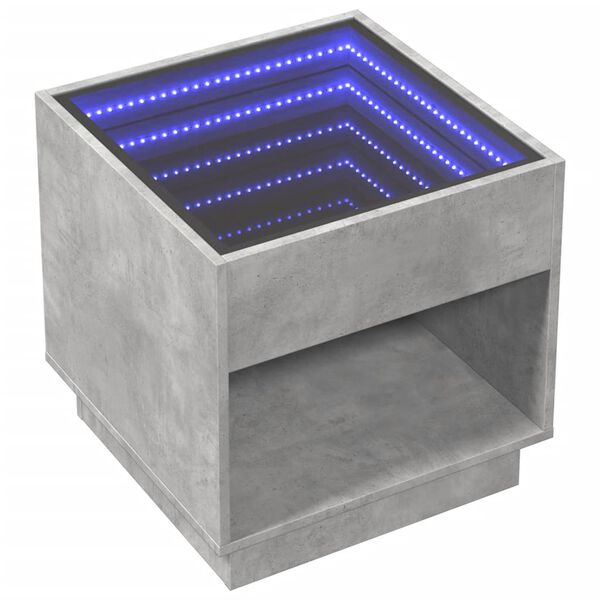 vidaXL Klubska mizica z neskončnimi LED betonsko siva 50x50x50 cm