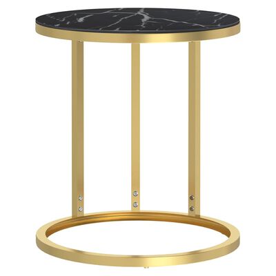 vidaXL Stranska mizica zlata in črn marmor 45 cm kaljeno steklo